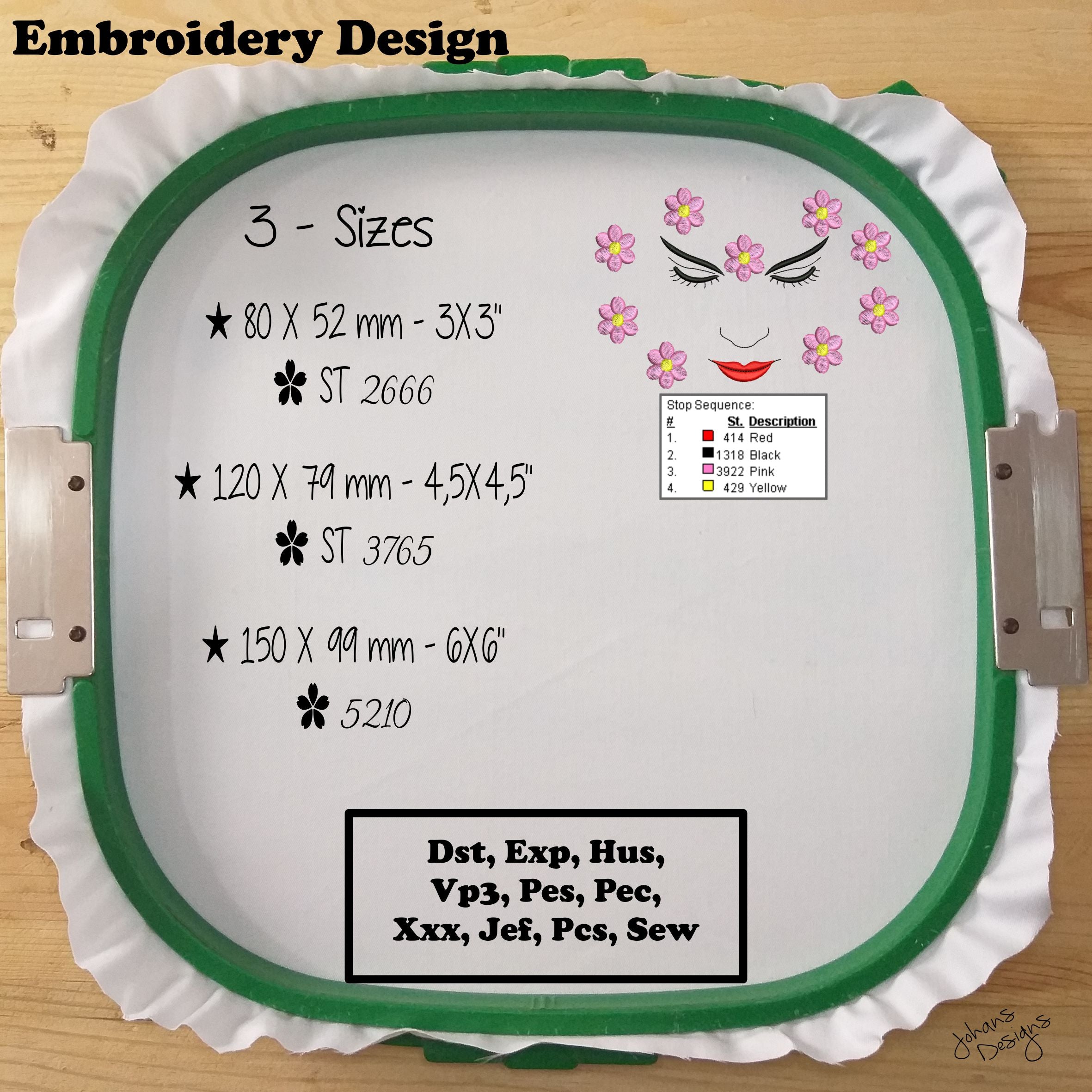 Flor de Malva Rosa - Diseño de Bordado a Máquina