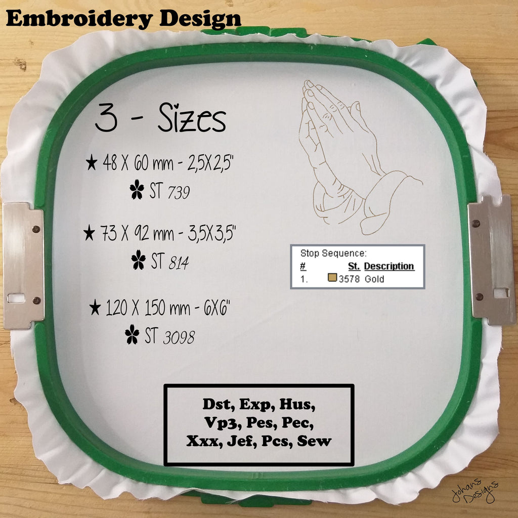 Manos Orando Esquema Religioso - Diseño de Bordado