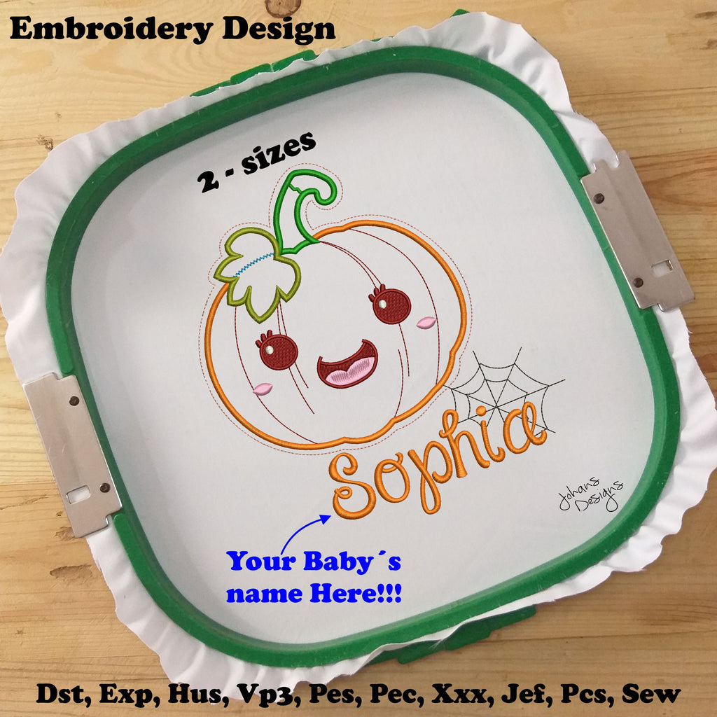 Applique Pumpkin Halloween + Name - Embroidery Designs