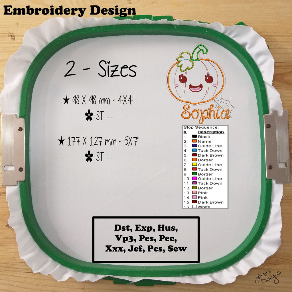 Applique Pumpkin Halloween + Name - Embroidery Designs