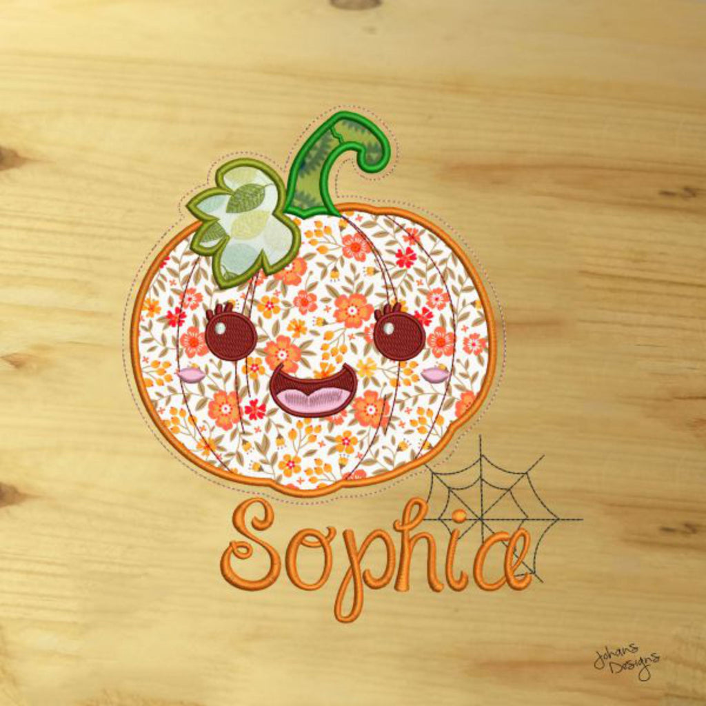 Applique Pumpkin Halloween + Name - Embroidery Designs