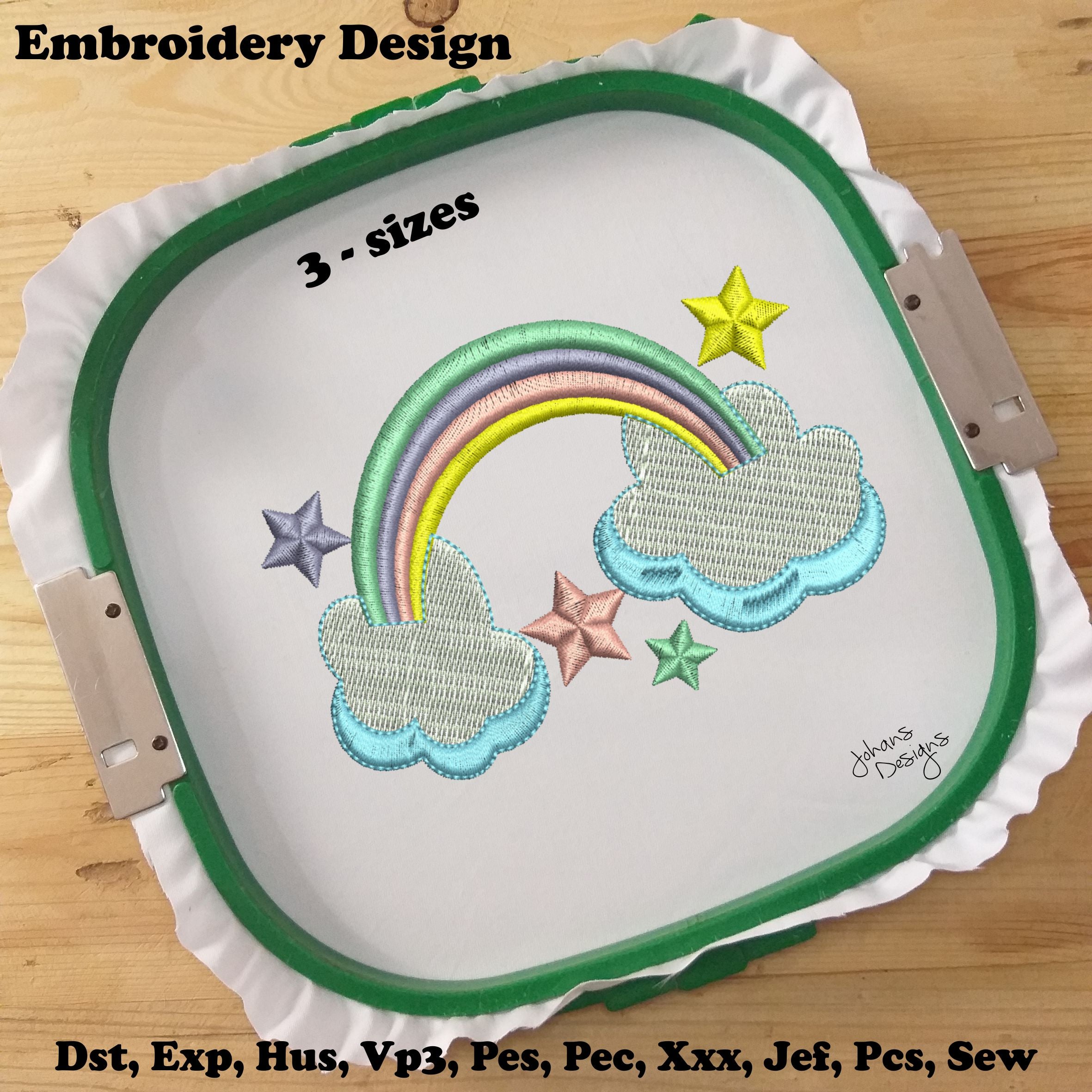 Rainbow Clouds and Stars - Machine Embroidery Design
