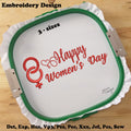 Feliz Día de la Mujer - Texto con símbolos en rojo - Diseño de bordado a máquina