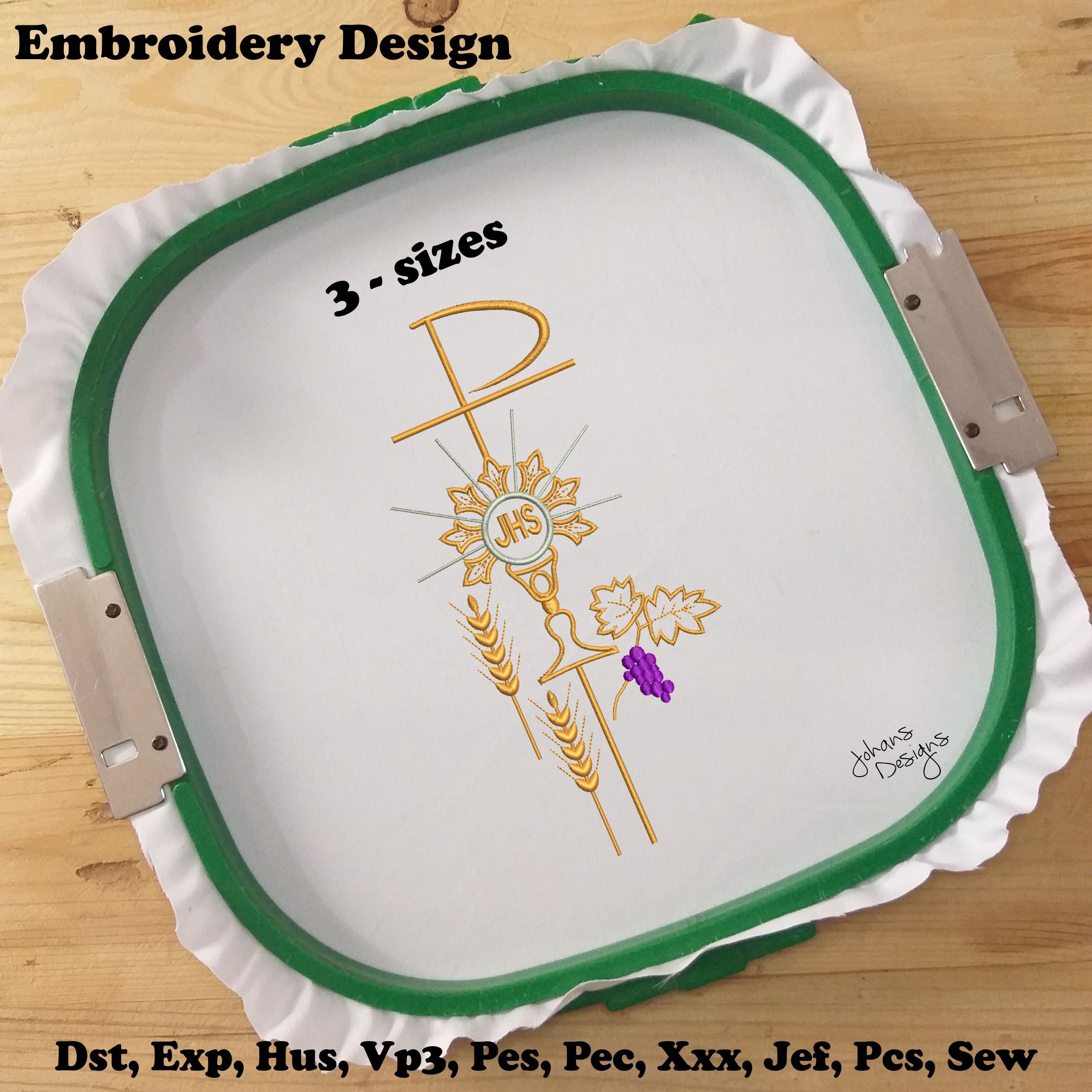 Cáliz religioso con espigas de trigo y uvas - Diseño de bordado