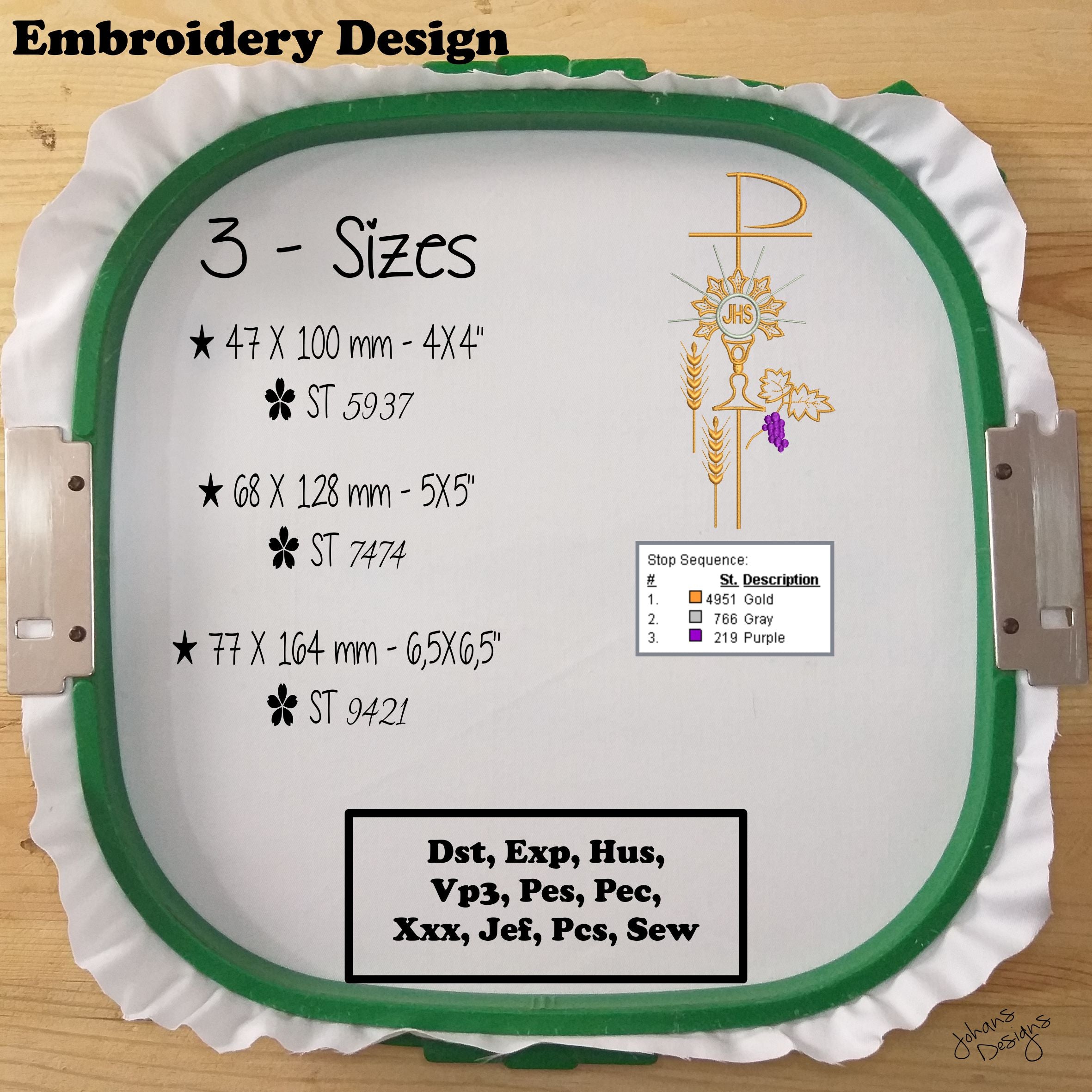 Cáliz religioso con espigas de trigo y uvas - Diseño de bordado