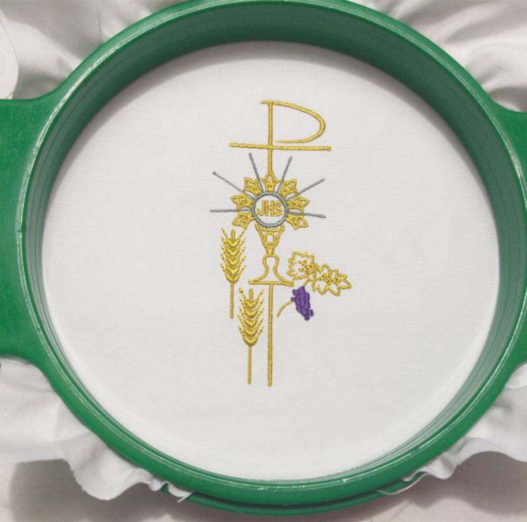 Cáliz religioso con espigas de trigo y uvas - Diseño de bordado