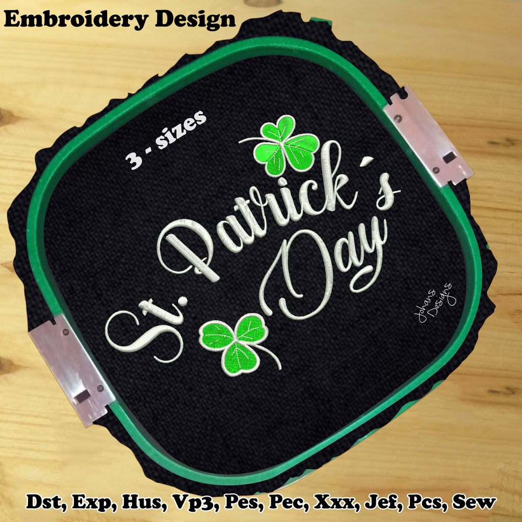 Saint Patrick's Day in Text, with Green Clovers - Machine Embroidery Designs