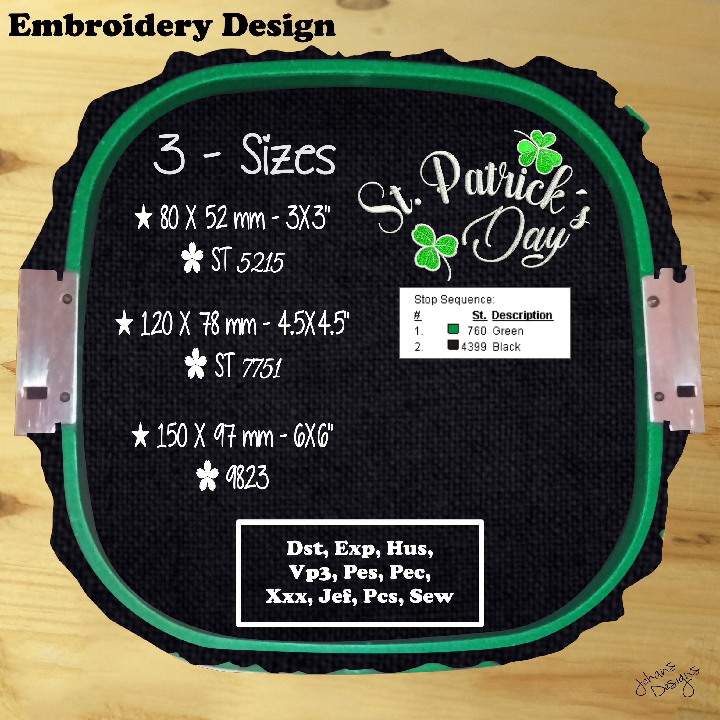 Saint Patrick's Day in Text, with Green Clovers - Machine Embroidery Designs