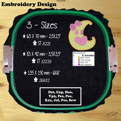 Baby Girl - Sleeping Moon - Machine Embroidery Design