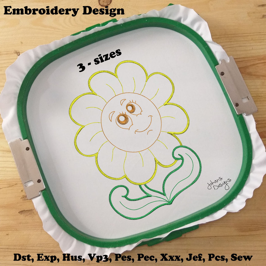 Contorno de Girasol Sonriente - Diseño de Bordado a Máquina