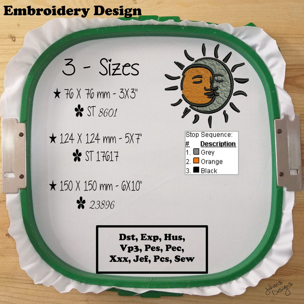 Sun and Moon Love Eclipse - Machine Embroidery Design