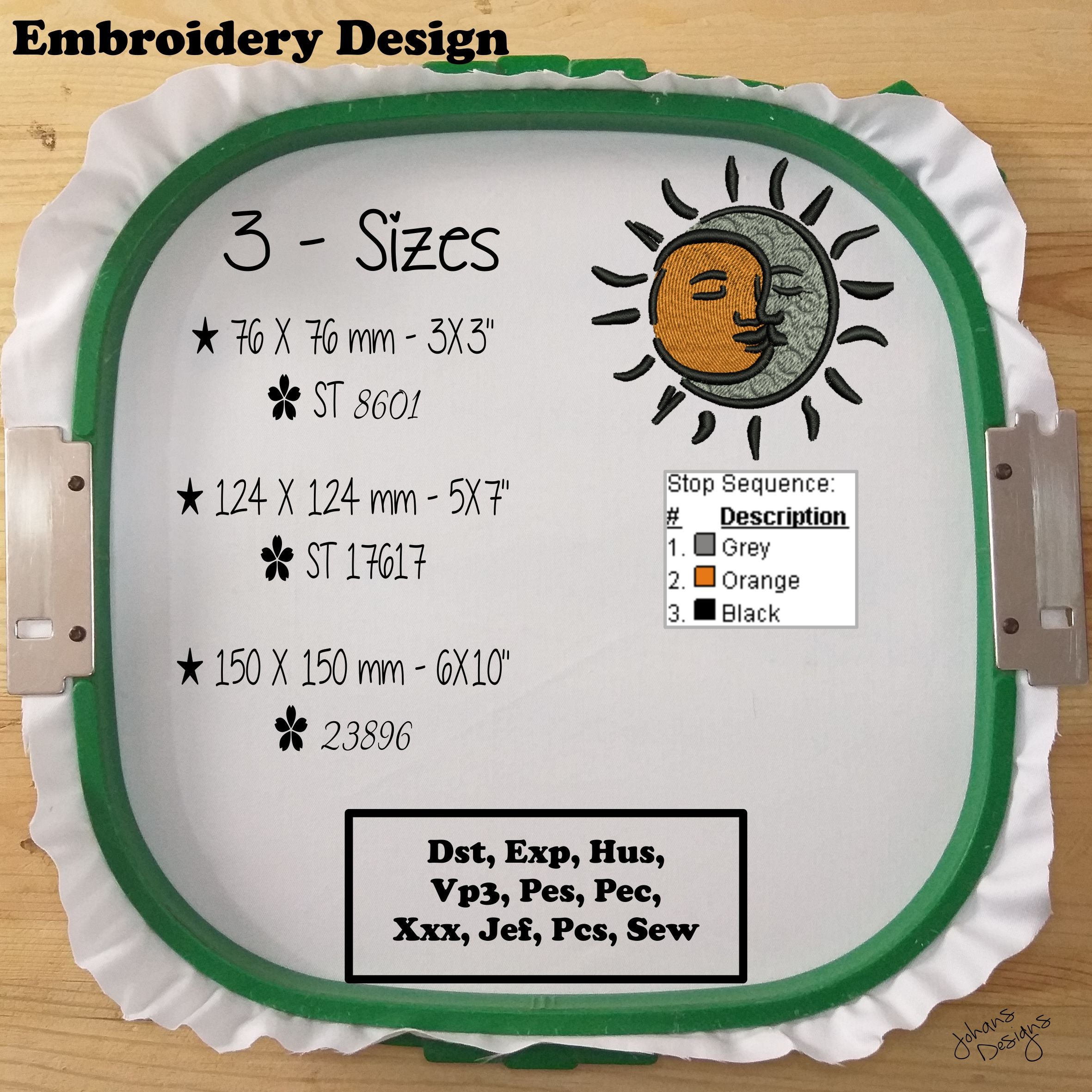 Sun and Moon Love Eclipse - Machine Embroidery Design