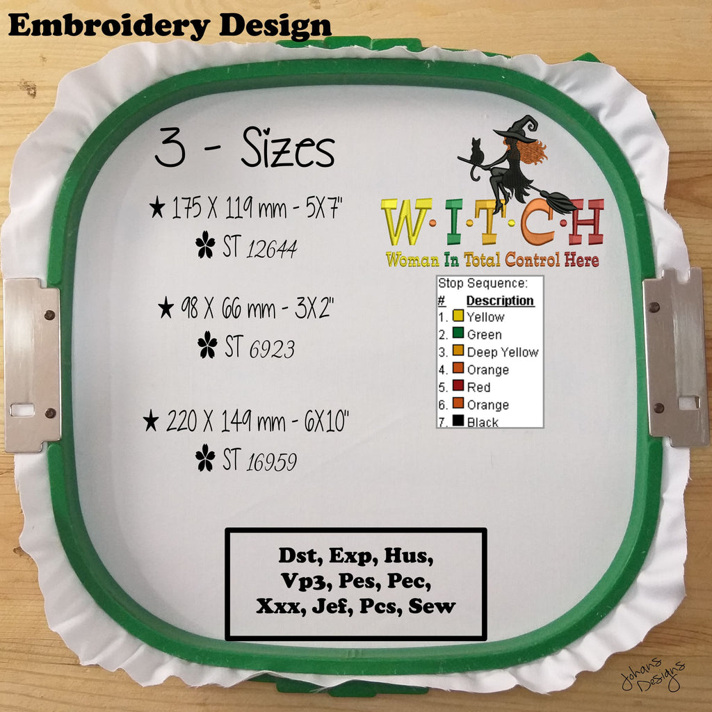 WITCH  Woman In Total Control Here- Embroidery Designs