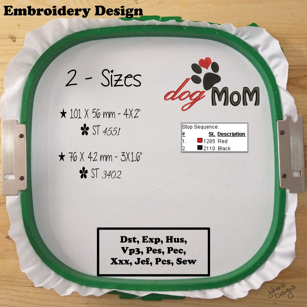Dog Mom -  Paw - Heart Embroidery Design