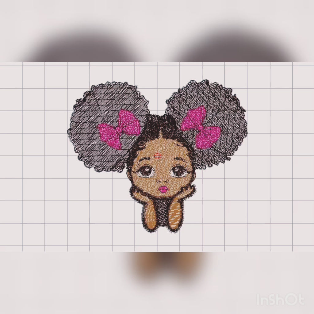 Cute Girl With doll Face style and Afro Hair - Machine Embroidery Design