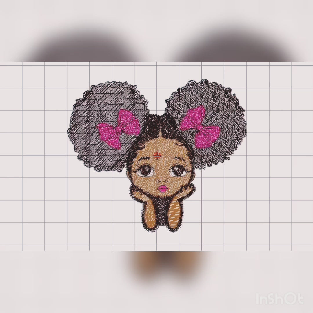 Cute Girl With doll Face style and Afro Hair - Machine Embroidery Design