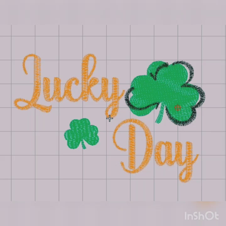 Lucky Day Orange Text with Clovers - Machine Embroidery Design