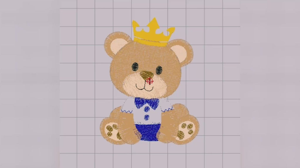 Sitting Baby Teddy Bear with Crown - Machine Embroidery Design