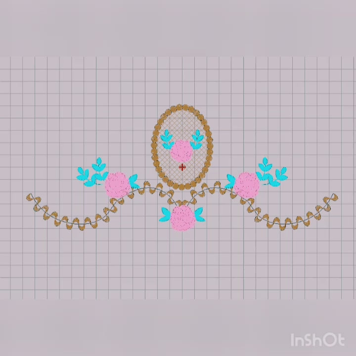Flowers and Decorative Ellipse Frame - Machine Embroidery Design