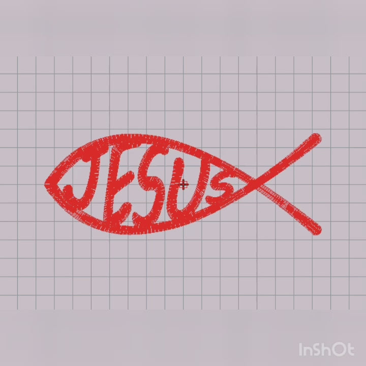 Ichthys - Jesús Símbolo Religioso del Pez - Diseño de Bordado a Máquina