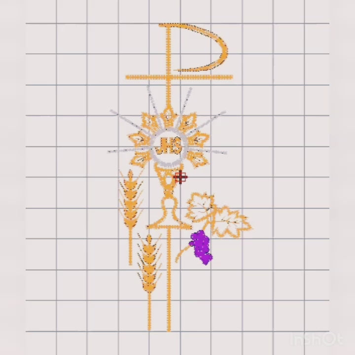 Cáliz religioso con espigas de trigo y uvas - Diseño de bordado