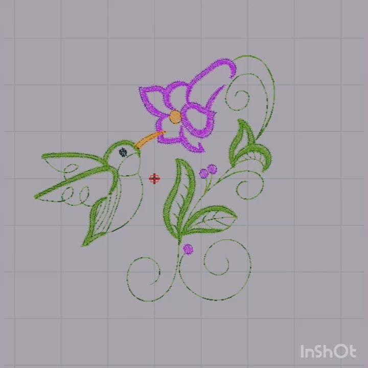Hummingbird and Flower - Machine Embroidery Design
