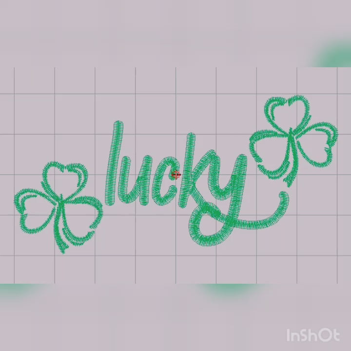 Lucky Green Text with Clovers - Machine Embroidery Design