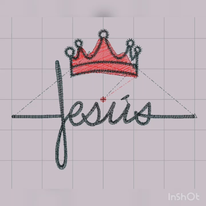Nombre de Jesús como cruz con una corona - Diseño de bordado a máquina
