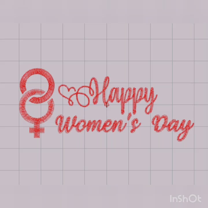 Feliz Día de la Mujer - Texto con símbolos en rojo - Diseño de bordado a máquina