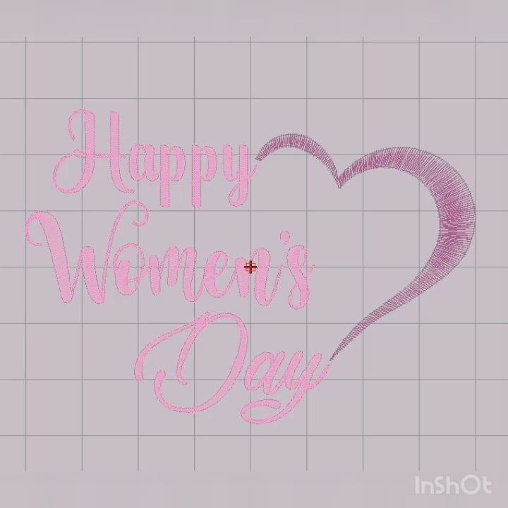Texto Feliz Día de la Mujer con medio corazón rojo - Diseño de bordado a máquina