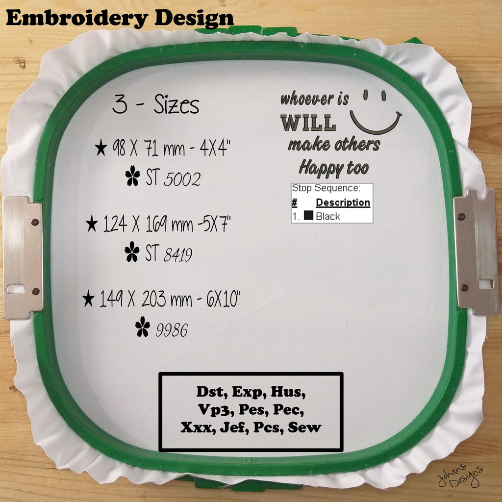 Quien es feliz, hará felices a los demás también - DISEÑO Bordado a Máquina